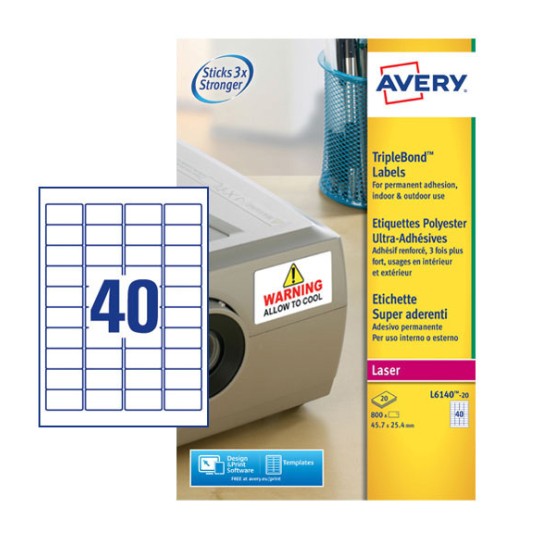 Etiquetas blancas super adherentes L6140-20 Contenido: 800 Etiquetas / 20 Hoja
