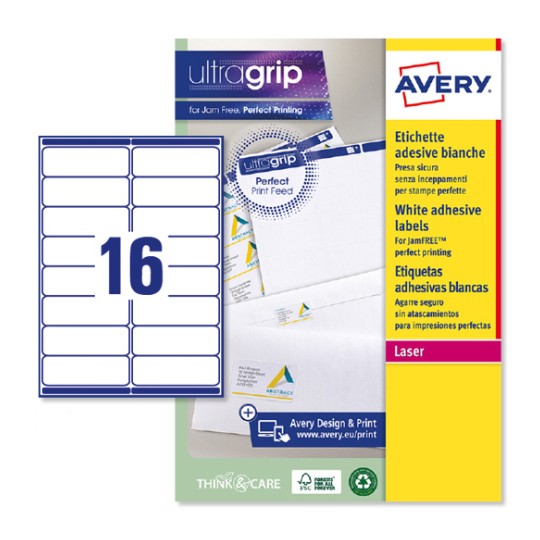 Etiquetas adhesivas blancas Ultragrip L7162-250 Contenido: 4000 Etiquetas / 250 Hoja