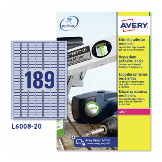 Etiquetas en poliéster plata L6008-20 Contenido: 3780 Etiquetas / 20 Hoja
