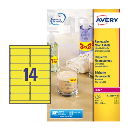 Etiquetas fluorescentes removibles L7263Y-25 Contenido: 350 Etiquetas / 25 Hoja