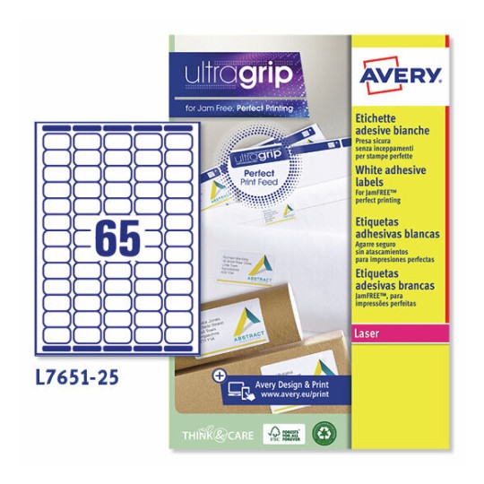 Etiquetas adhesivas blancas Ultragrip L7651-25 Contenido: 1625 Etiquetas / 25 Hoja