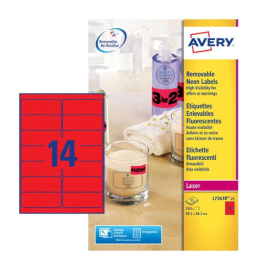 Etiquetas fluorescentes removibles L7263R-25 Contenido: 350 Etiquetas / 25 Hoja