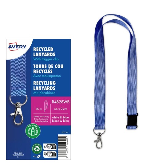 Cordón de RPET reciclado con diseño blanco/azul R4828WB-1