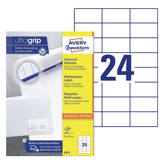 Etiquetas blancas multiuso 3474 Contenido: 2400 Etiquetas / 100 Hojas