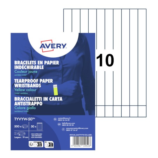 Pulseras de identificación en Tyvek® TYVYW-50 Contenido: 500 Bracelets / 50 Hojas