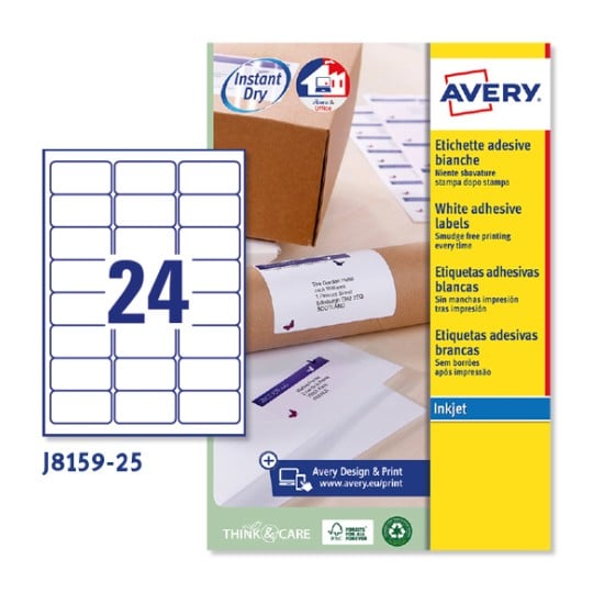 Etiquetas adhesivas en papel blanco J8159-25 Contenido: 600 Etiquetas / 25 Hoja