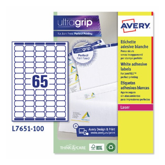 Etiquetas adhesivas blancas Ultragrip L7651-100 Contenido: 6500 Etiquetas / 100 Hoja