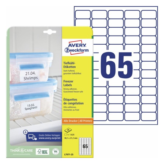 Etiquetas adhesivas para el congelador L7971-25 Contenido: 1625 Etiquetas / 25 Hoja