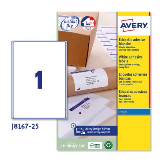 Etiquetas adhesivas en papel blanco J8167-25 Contenido: 25 Etiquetas / 25 Hoja