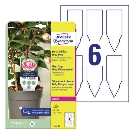 Etiquetas cintas imprimibles para plantas T3006-10 Contenido: 60 Tarjetas / 10 Hojas