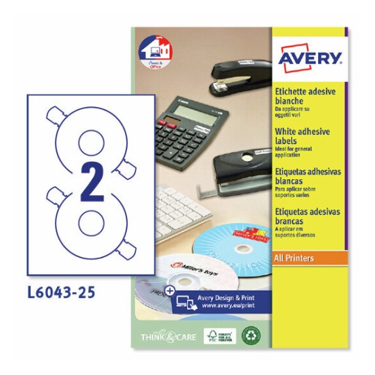 Etiquetas para CD L6043-25 Contenido: 50 Etiquetas / 25 Hoja