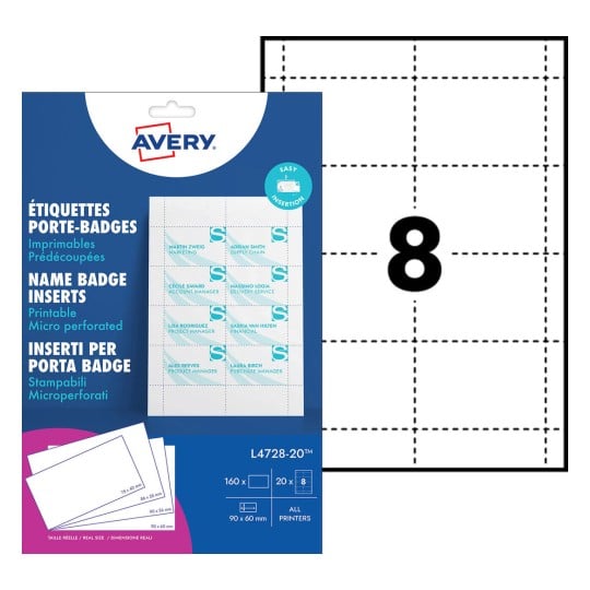 Cartulinas de papel para portanombres L4728-20 Contenido: 160 Tarjetas / 20 Inserciones