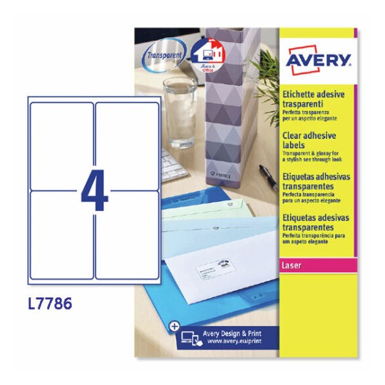 Etiquetas adhesivas trasparentes brillante L7786-25 Contenido: 100 Etiquetas / 25 Página