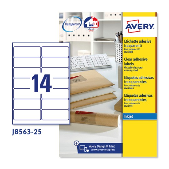 Etiquetas adhesivas trasparentes mate J8563-25 Contenido: 350 Etiquetas / 25 Hoja