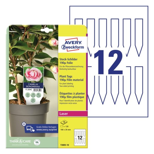 Etiquetas cintas imprimibles para plantas T3005-10 Contenido: 120 Tarjetas / 10 Hojas