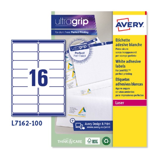 Etiquetas adhesivas blancas Ultragrip L7162-100 Contenido: 1600 Etiquetas / 100 Hoja