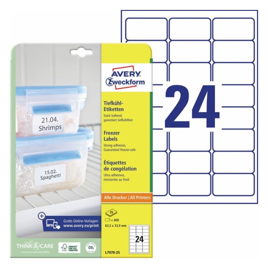 Etiquetas adhesivas para el congelador L7970-25 Contenido: 600 Etiquetas / 25 Hoja