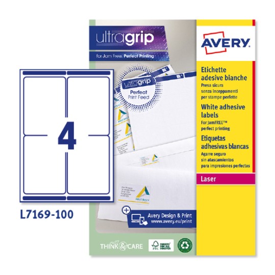 Etiquetas adhesivas blancas Ultragrip L7169-100 Contenido: 400 Etiquetas / 100 Hoja