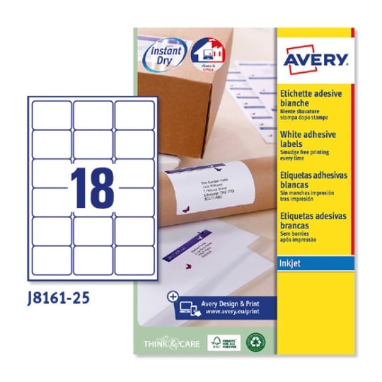 Etiquetas adhesivas en papel blanco J8161-25 Contenido: 450 Etiquetas / 25 Hoja