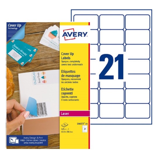 Etiquetas adhesivas en papel cubriente BlockOUT™ L4613-25 Contenido: 525 Etiquetas / 25 Página