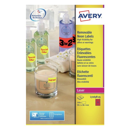 Etiquetas fluorescentes removibles L7263R-25
