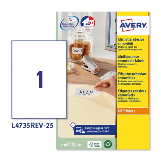 Etiquetas adhesivas removibles L4735REV-25 Contenido: 25 Etiquetas / 25 Hoja