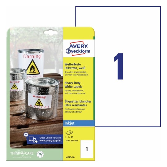 Etiquetas en poliéster blanco permanente J4775-10 Contenido: 20 Etiquetas / 10 Hoja