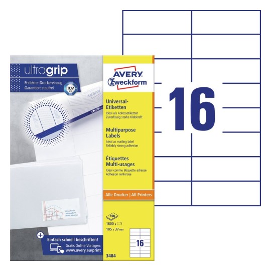 Etiquetas blancas multiuso 3484 Contenido: 1600 Etiquetas / 100 Hojas