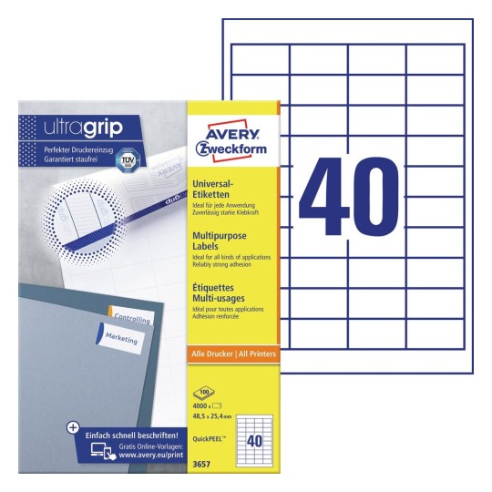Etiquetas blancas multiuso 3657 Contenido: 4000 Etiquetas / 100 Hojas