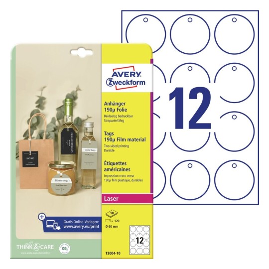 Etiquetas colgantes resistentes T3004-10 Contenido: 120 Tarjetas / 10 Hojas