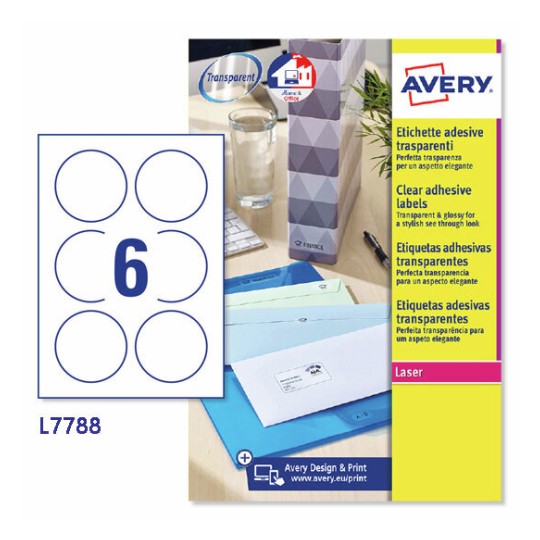 Etiquetas adhesivas trasparentes brillante L7788-25 Contenido: 150 Etiquetas / 25 Página