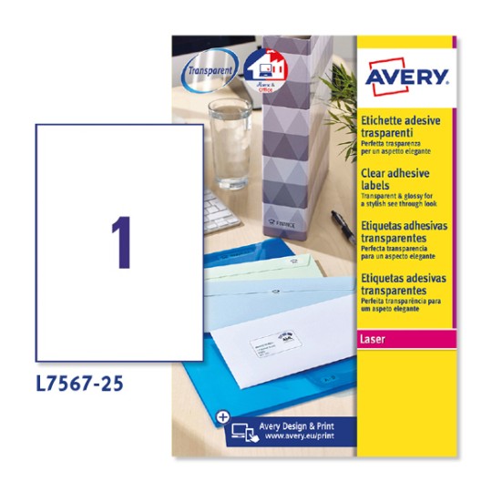 Etiquetas adhesivas trasparentes brillantes L7567-25 Contenido: 25 Etiquetas / 25 Hoja