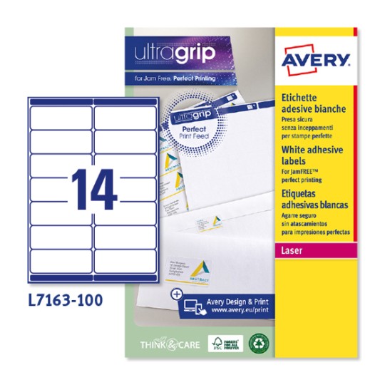 Etiquetas adhesivas blancas Ultragrip L7163-100 Contenido: 1400 Etiquetas / 100 Hoja