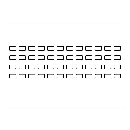 hoja blanca con 36 etiquetas adhesivas rectangulares.