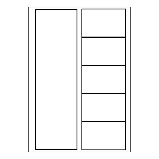 hoja blanca con 5 etiquetas adhesivas rectangulares y una columna blanca