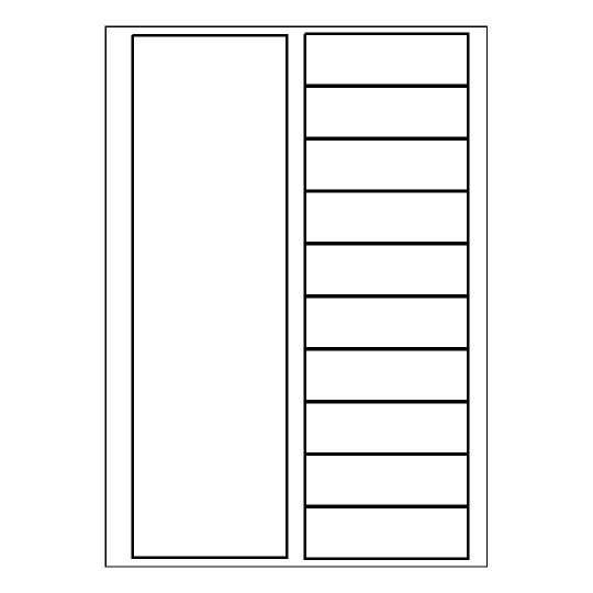 hoja blanca con 10 etiquetas adhesivas rectangulares y una columna blanca