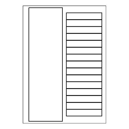 hoja blanca con 16 etiquetas adhesivas rectangulares y una columna blanca