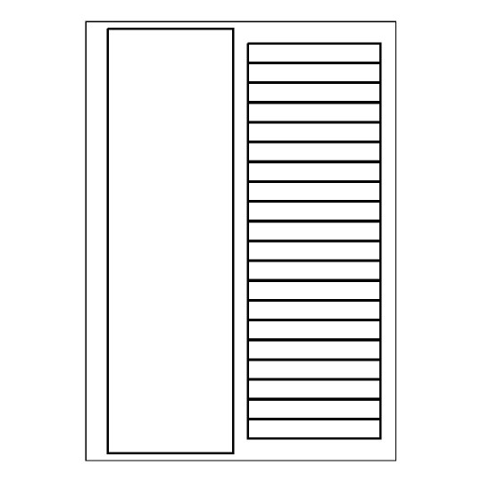 hoja blanca con 20 etiquetas adhesivas rectangulares y una columna blanca