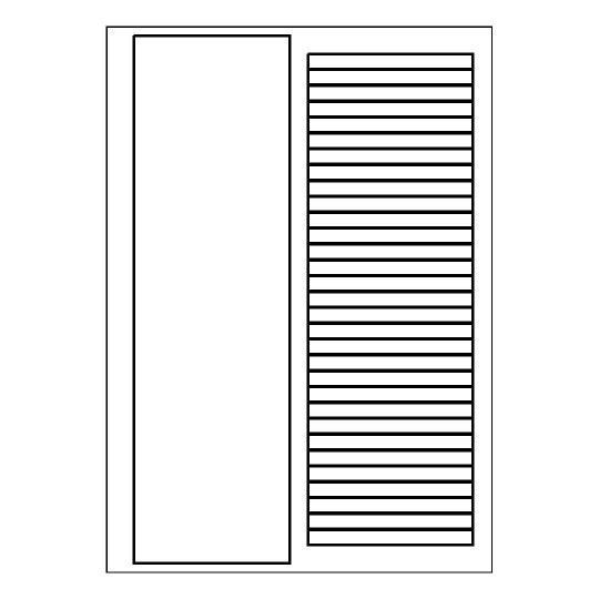 hoja blanca con 31 etiquetas adhesivas rectangulares y una columna blanca