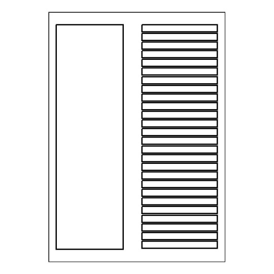 hoja blanca con 26 etiquetas adhesivas rectangulares y una columna blanca