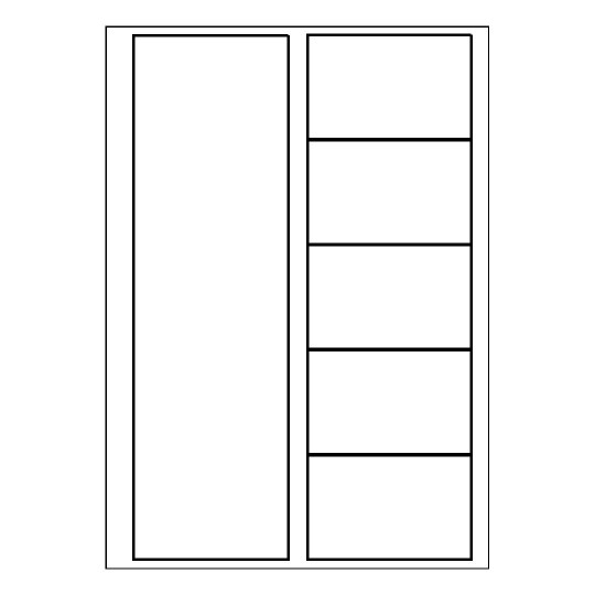 hoja blanca con 5 etiquetas adhesivas rectangulares y una columna blanca