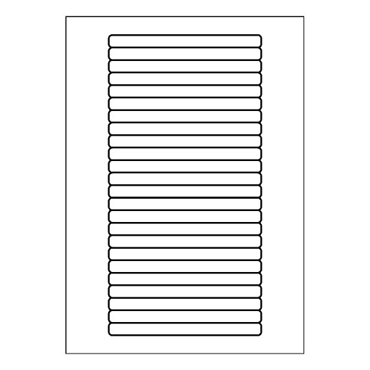 Hoja blanca con 24 etiquetas adhesivas rectangulares de 134x11mm
