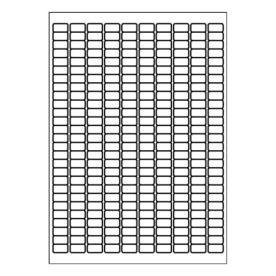 Hoja blanca con 270 etiquetas adhesivas rectangulares de 18x10mm