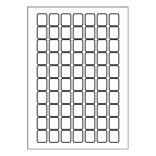 Hoja blanca con 70 etiquetas adhesivas rectangulares de 20x25mm