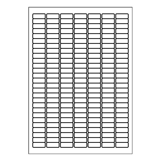 Hoja blanca con 189 etiquetas adhesivas rectangulares de 25x10mm