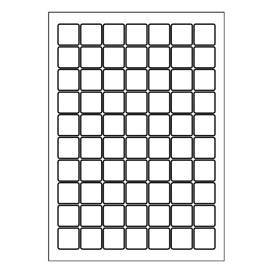 Hoja blanca con 70 etiquetas adhesivas cuadradas 25x25mm