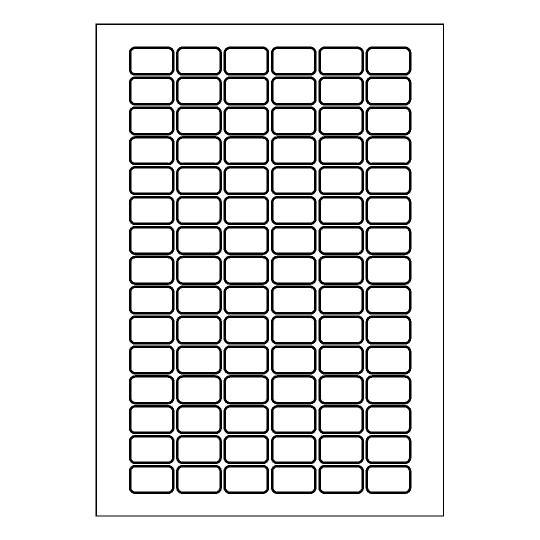 Hoja blanca con 90 etiquetas adhesivas rectangulares de 26x16 mm
