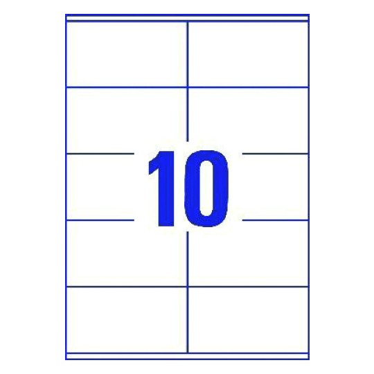 Hoja blanca con 10 etiquetas adhesivas rectangulares.