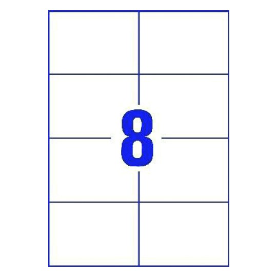 Hoja blanca con 8 etiquetas adhesivas rectangulares
