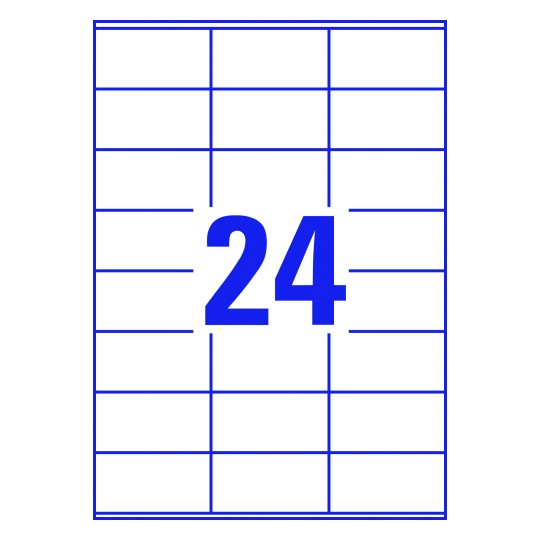 Hoja blanca con 24 etiquetas adhesivas rectangulares 70x37mm